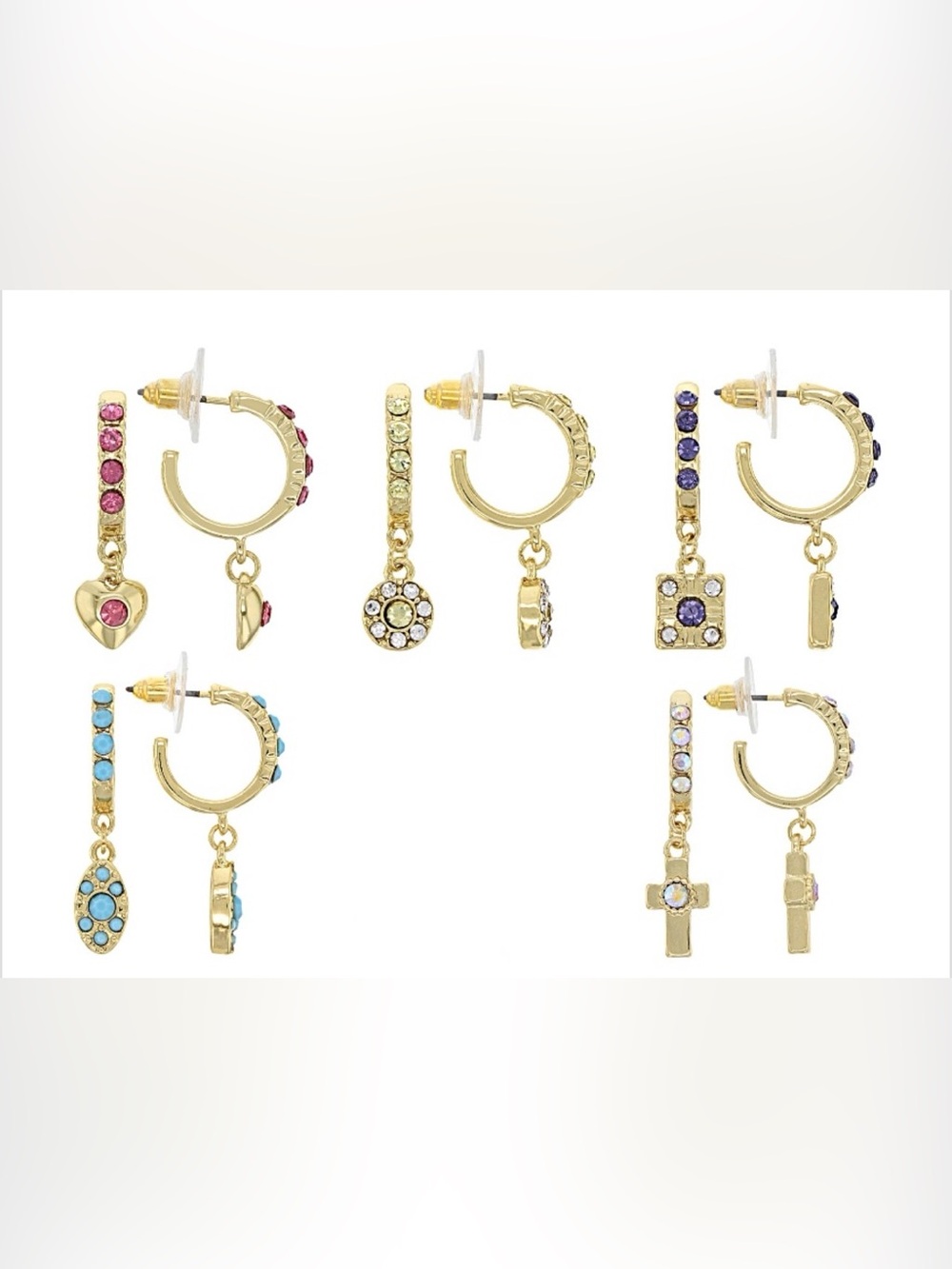 JTV Multi-Color Crystal Gold Tone Set Of 5 Earrings